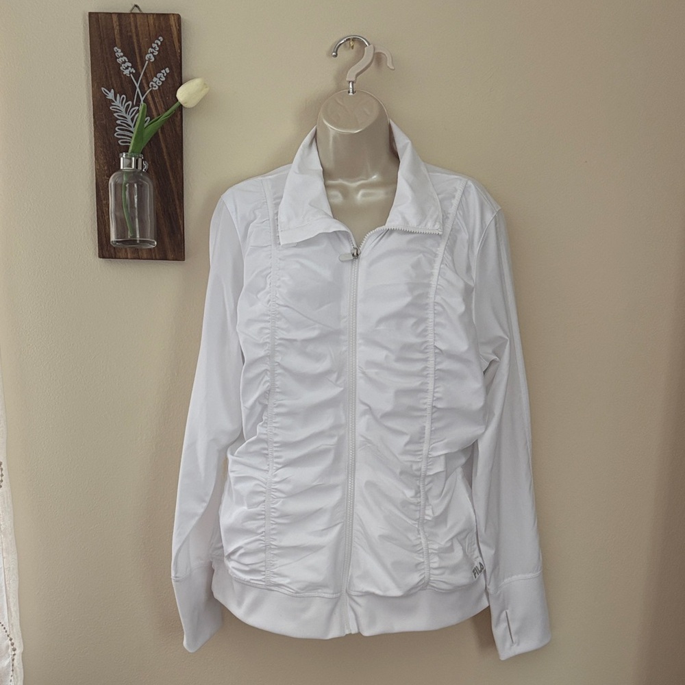 FILA White Zip-Up Ruched Jacket